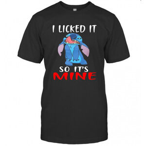 Stitch I Licked It So Its Mine Black T-Shirt